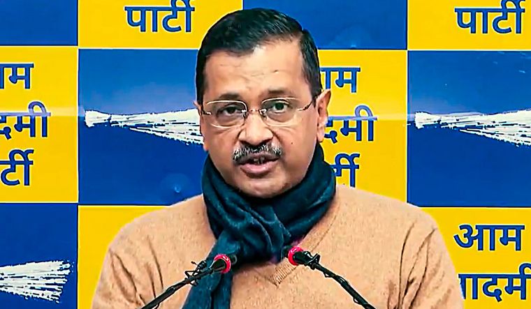 Delhi Chief Minister Arvind Kejriwal addresses a press conference on the Chandigarh Mayor polls, in New Delhi, Tuesday, Jan. 30, 2024